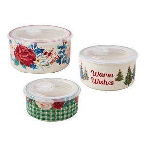 The Pioneer Woman Wishful Winter 6 Piece Round Ceramic Nesting Bowls Holiday NEW